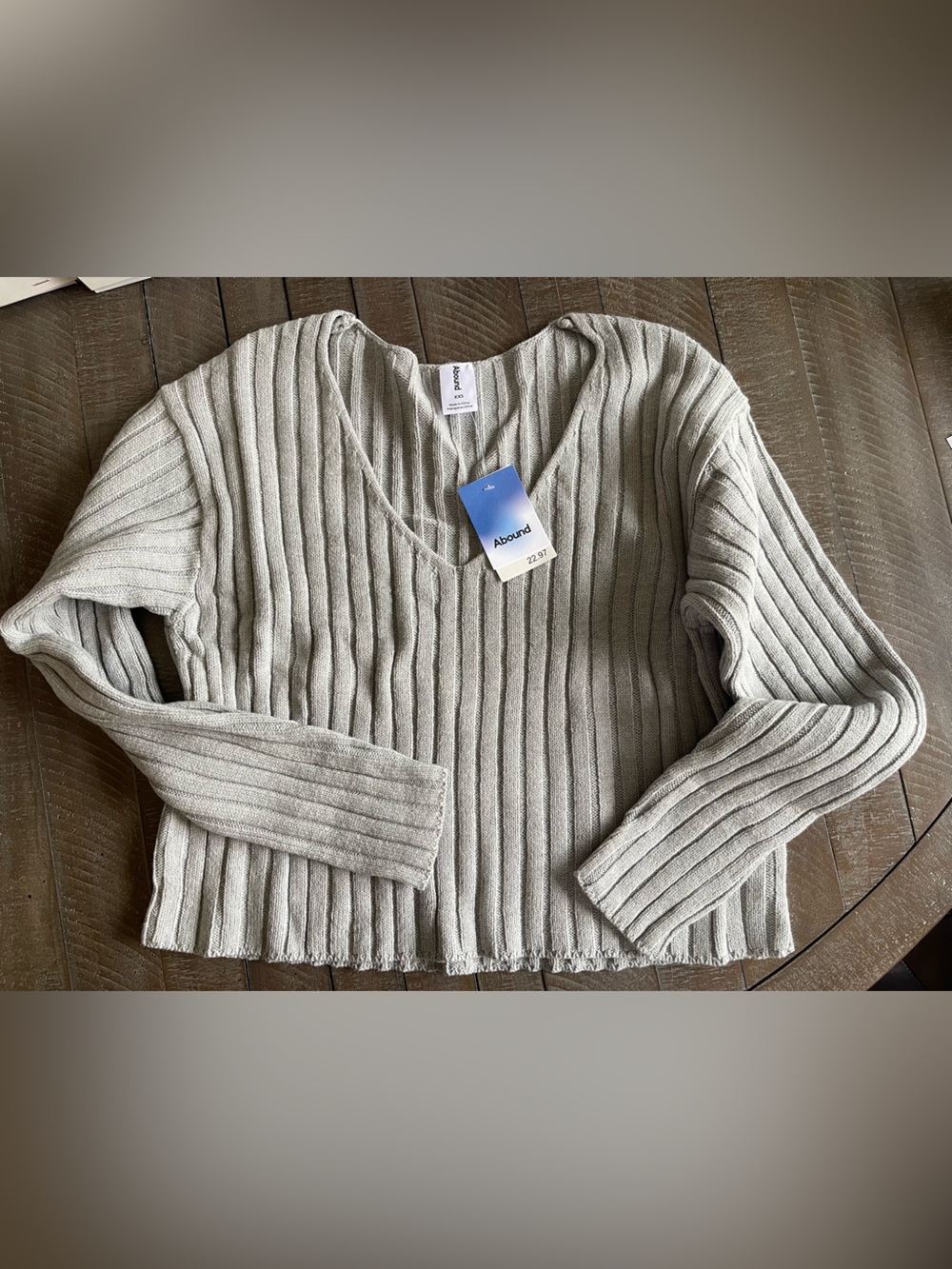 Abound Grey Heather Ribbed V-Neck Sweater XXS